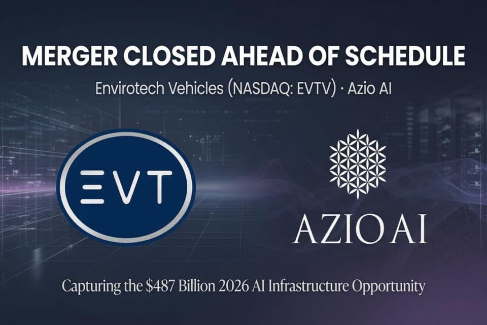 Envirotech Vehicles (NASDAQ: EVTV) Closes Merger with Azio AI Ahead of Schedule, Positioning Combined Company to Capture $487 Billion 2026 AI Infrastructure Opportunity